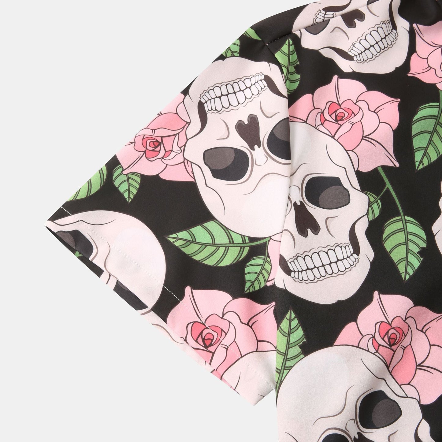 Herren Kurzarmhemd Totenkopf Blumen Muster Trendy