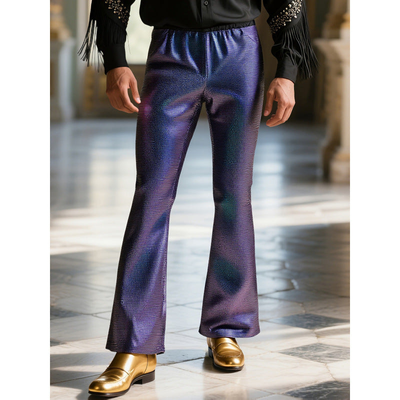 Herren Discohose Glitzernde Weite Bein Elastischer Bund