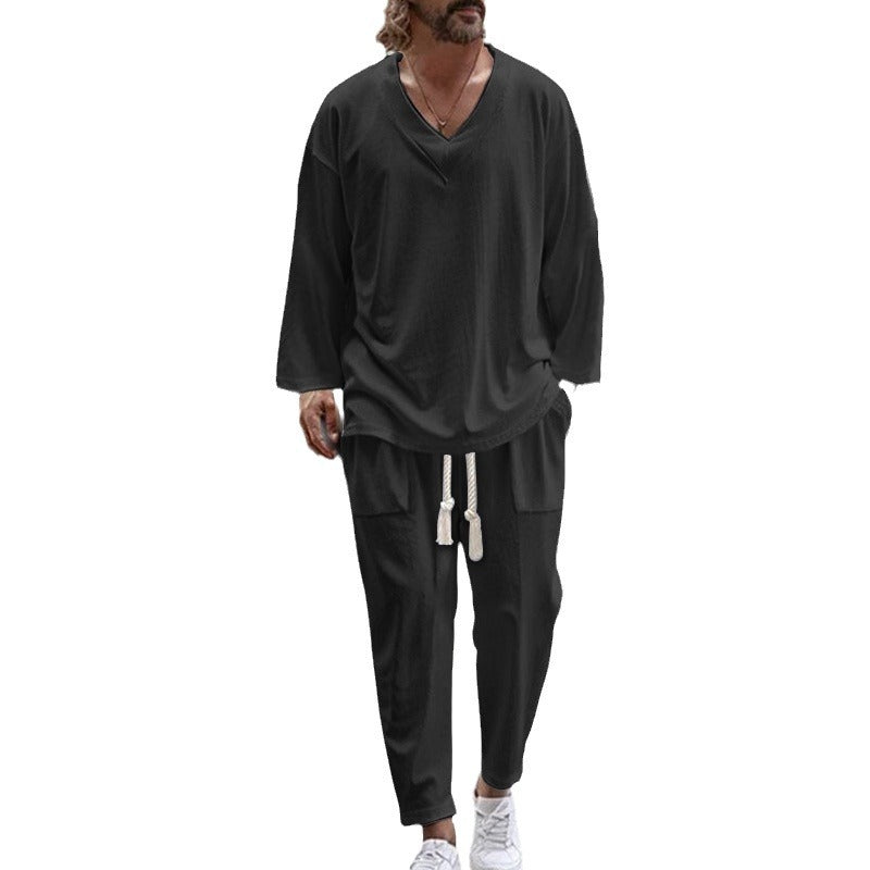 Herren Sommer-Loungewear-Set elastisch V-Ausschnitt Bequem
