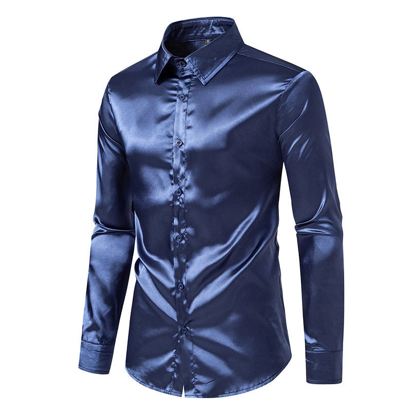 Herren Satinhemd Elegantes mit Klassischem Kragen Glanzfinish