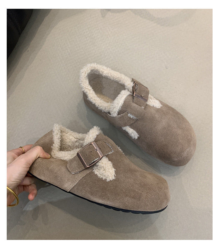 Damen Hausschuhe Warmfleece Schnalle Comfort