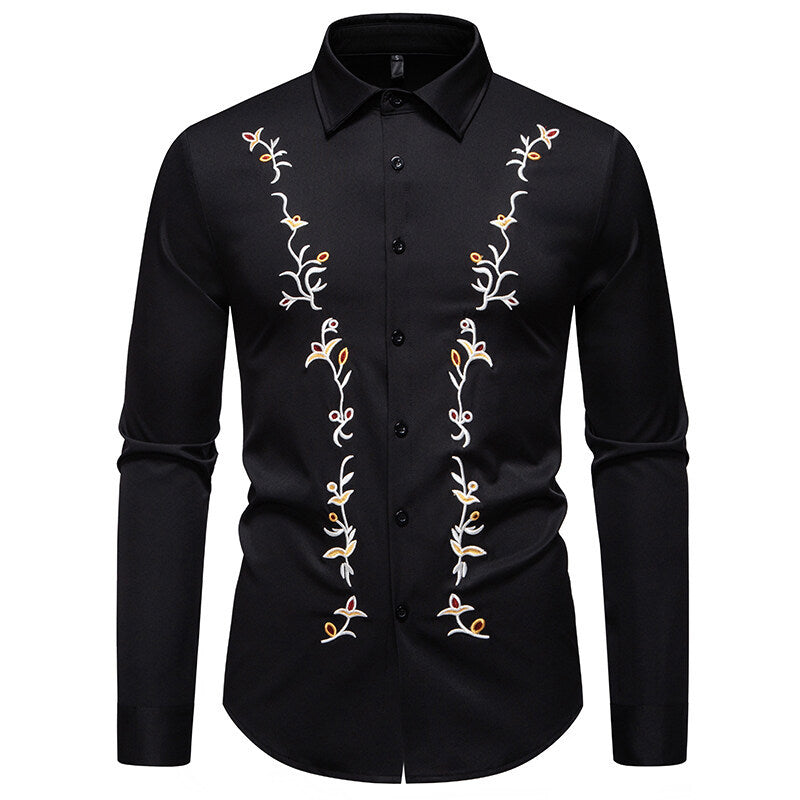 Herren Langarmhemd Modern mit Blumenstickerei