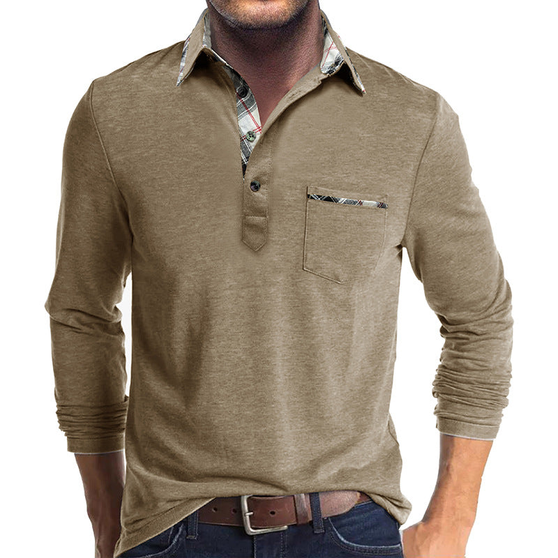Herren Langarmshirt Mit Kontrastkragen Und Brusttasche Modern