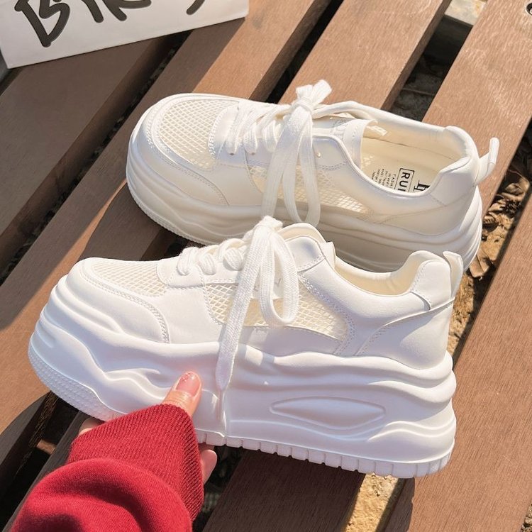 Damen Plateau Sneaker atmungsaktiv Netzmaterial Laufsohle Komfort