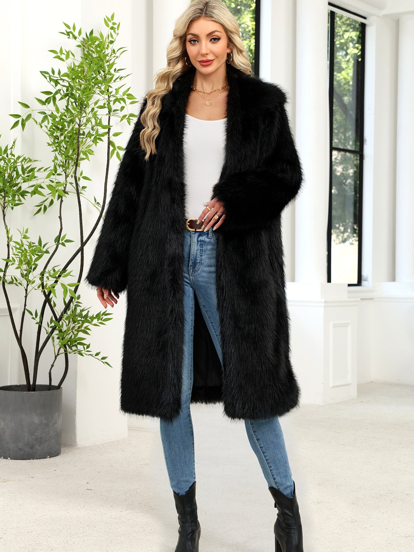 Kunstpelzmantel Damen Flauschig Elegant Lang