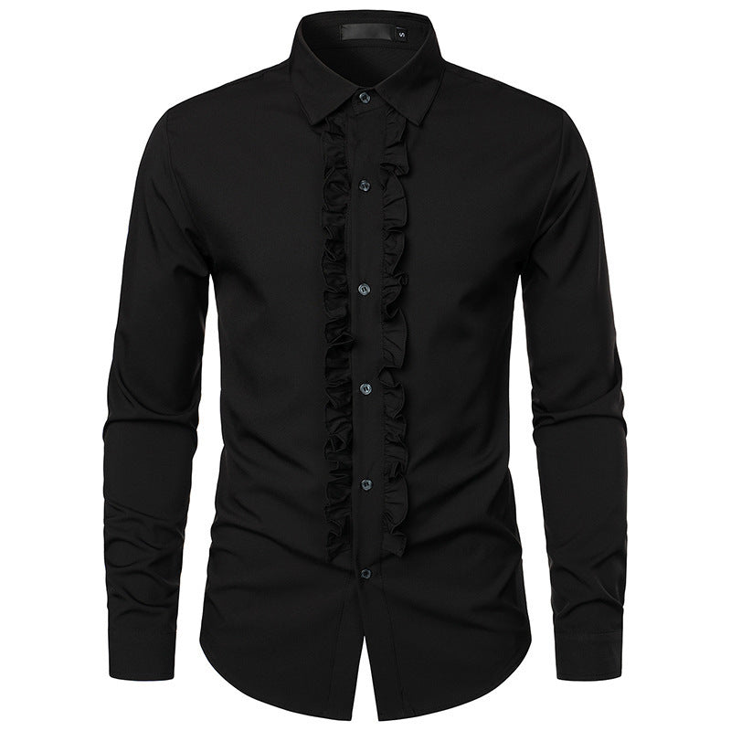 Herren Langarmhemd Elegant Rüschen Knöpfe Modern