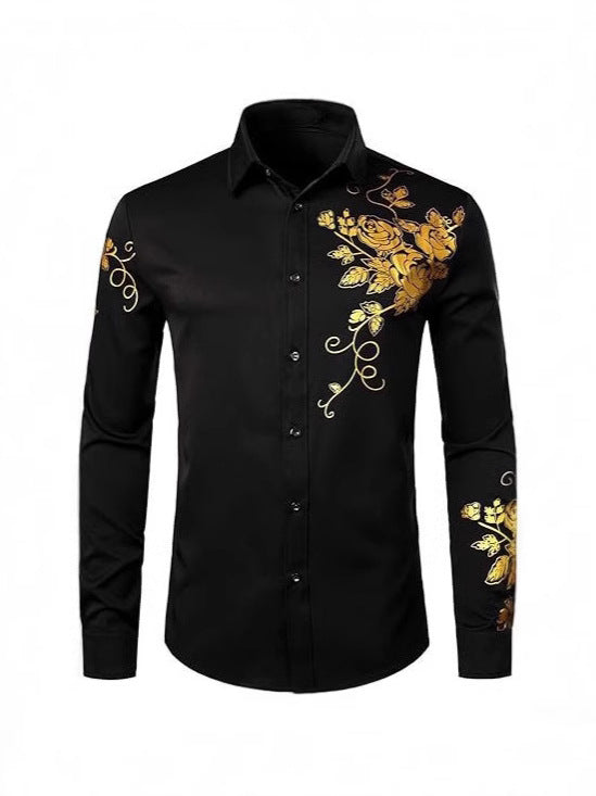 Herren Langarmhemd Blumenstickerei Elegant Modern