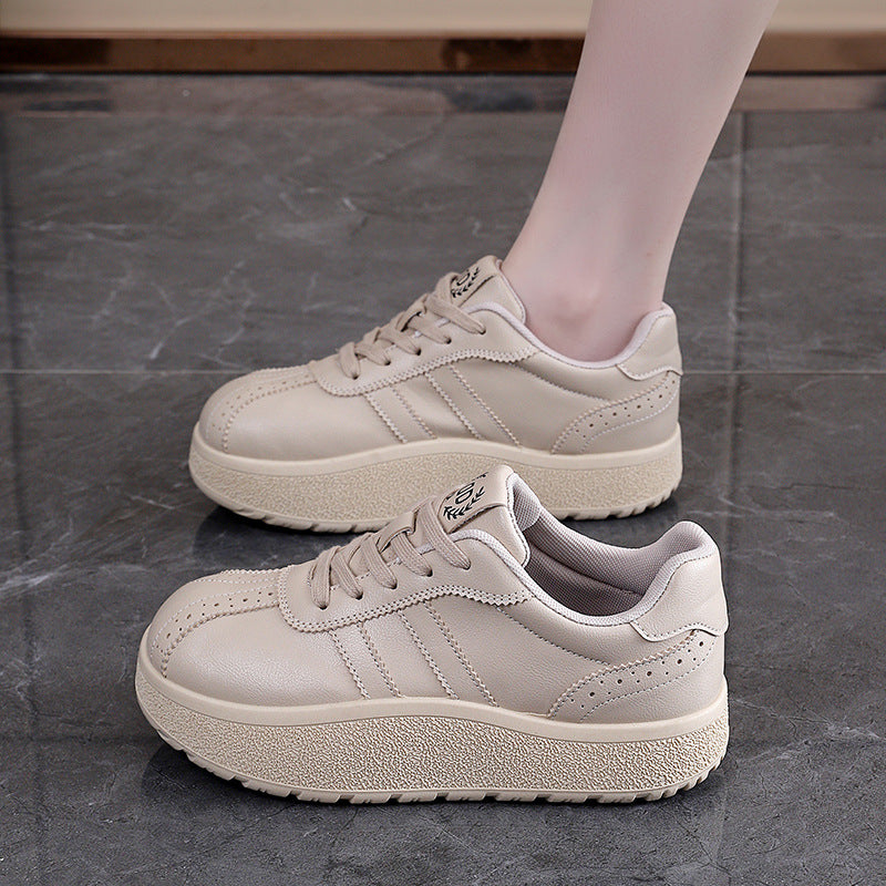 Damen Sneaker Bequem Laufsohle Dick Weiss Elegant