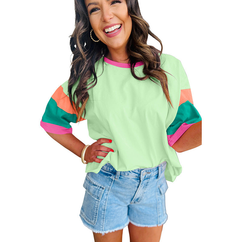 Damen T-Shirt Bunte Ärmel Lässig Modern
