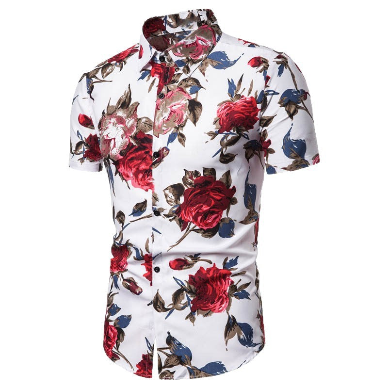 Herren Kurzarmhemd Blumen Druck Exklusiv Berlin Style