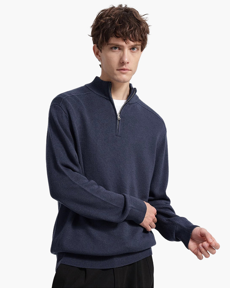 Herrenpullover Merinowolle Warm Stehkragen Halbzipper