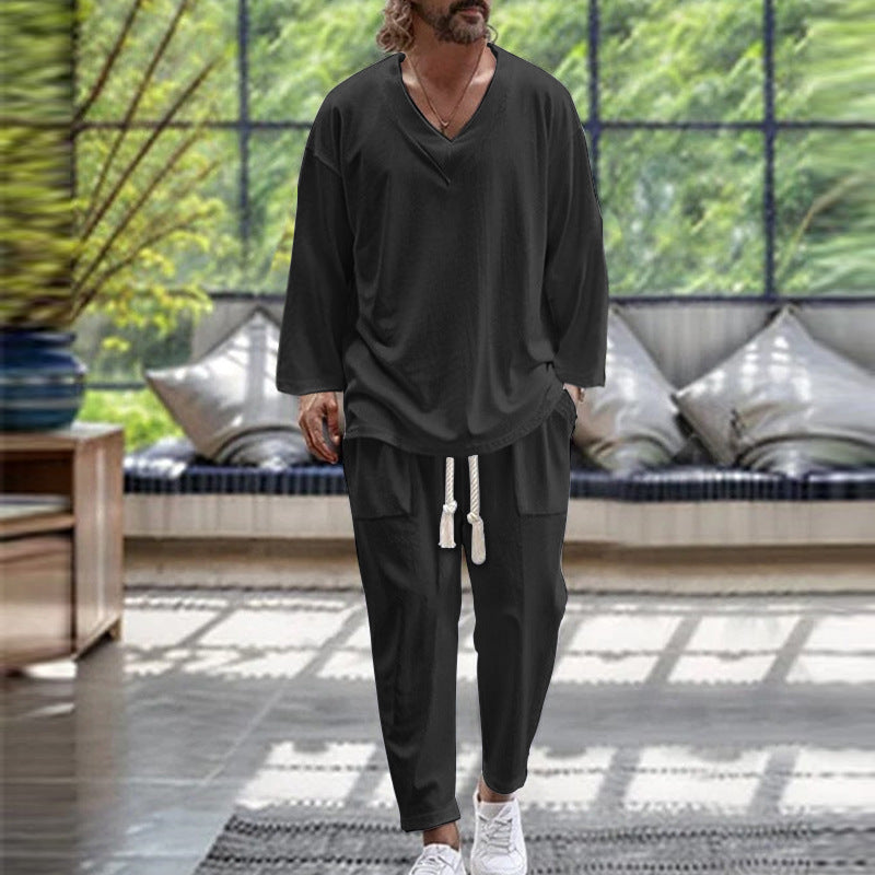 Herren Lounge-Set Bequem V-Ausschnitt mit Taschen