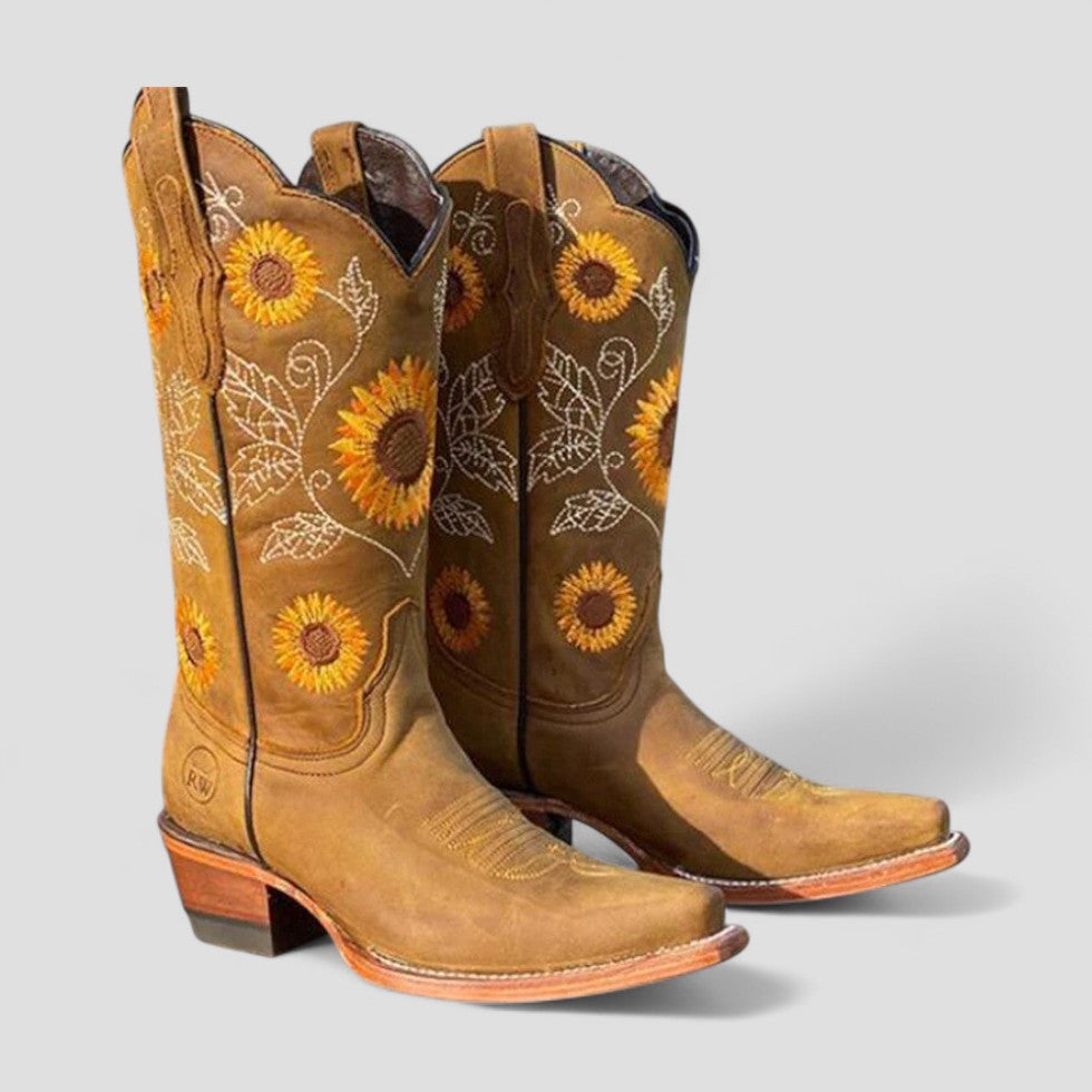 Orthopädische Western-Cowboystiefel mit Blumenstickerei für Damen 2