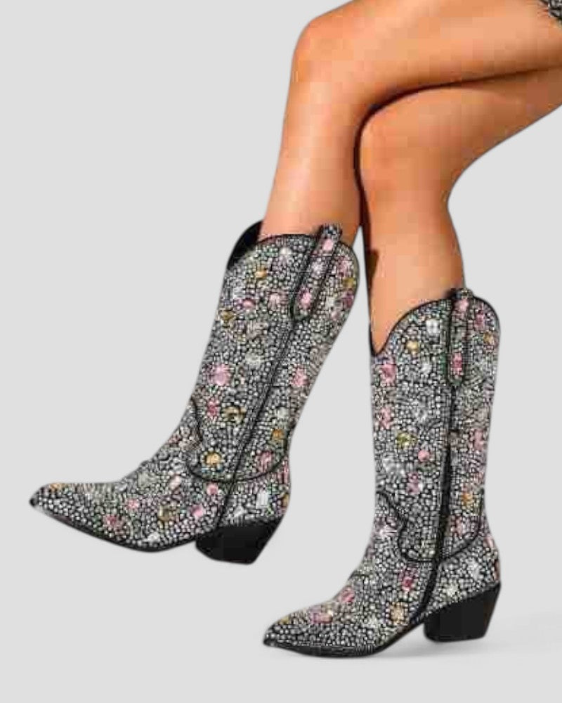 Orthopädische Western-Cowboystiefel mit Strasssteinen für Damen 1