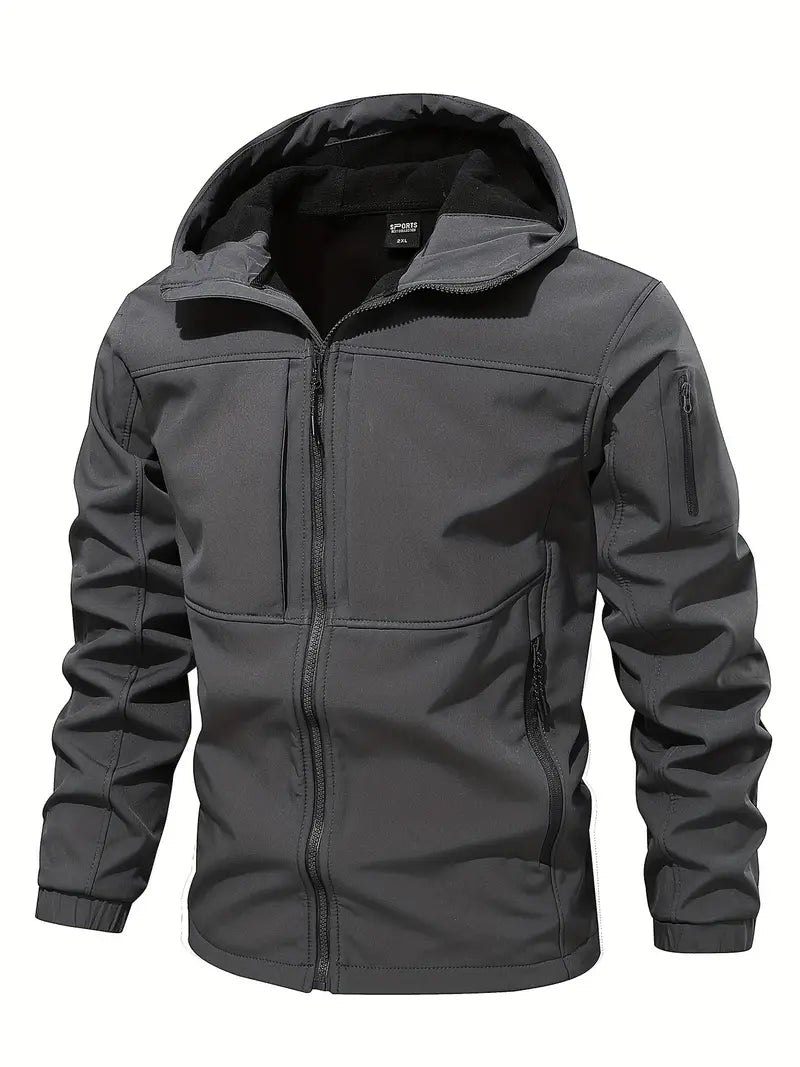 Outdoor-Jacke | Mit Kapuze | Mit Fleece gefüttert | Winddichte Jacke | Herrenjacke-Grau-XS-Chaps Herrenmode