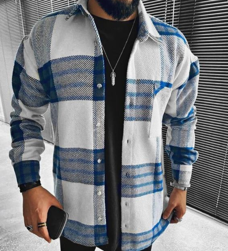 Overshirt - Langarmhemd für Männer Flanellhemd Kariert-Dunkelblau-XS-Chaps Herrenmode