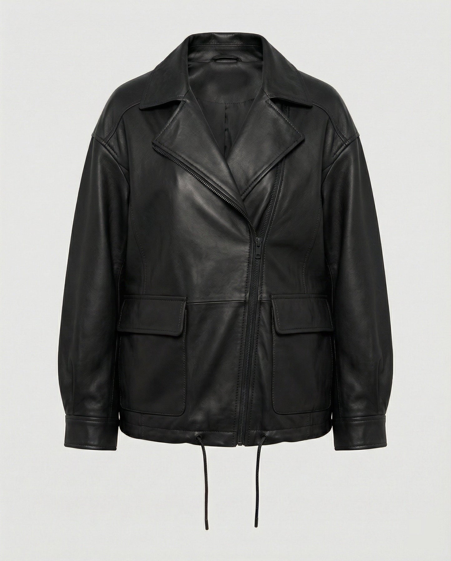 Große Damen Lederjacke Schwarz Plus Size Vintage Look