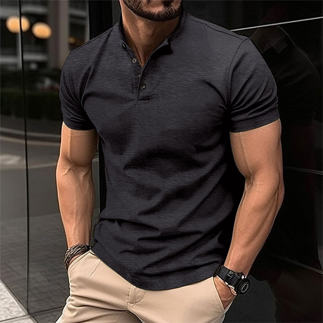 Polohemd | Kurzarm | Halber Knopf | Polo T-Shirt | Herren T-Shirt-Schwarz-S-Chaps Herrenmode