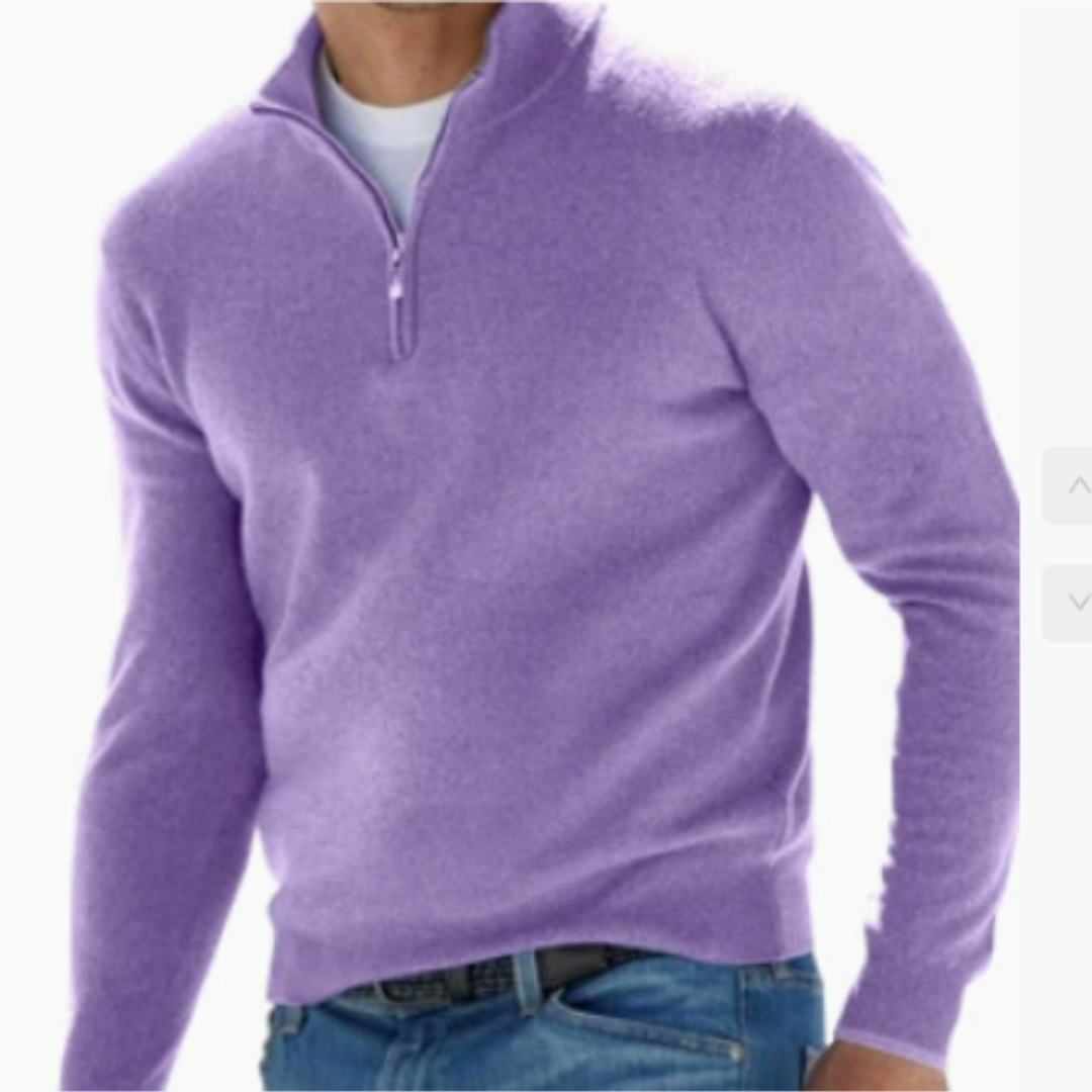 Pullover - Herren Strickpullover mit Viertel-Reißverschluss-Lila-S-Chaps Herrenmode