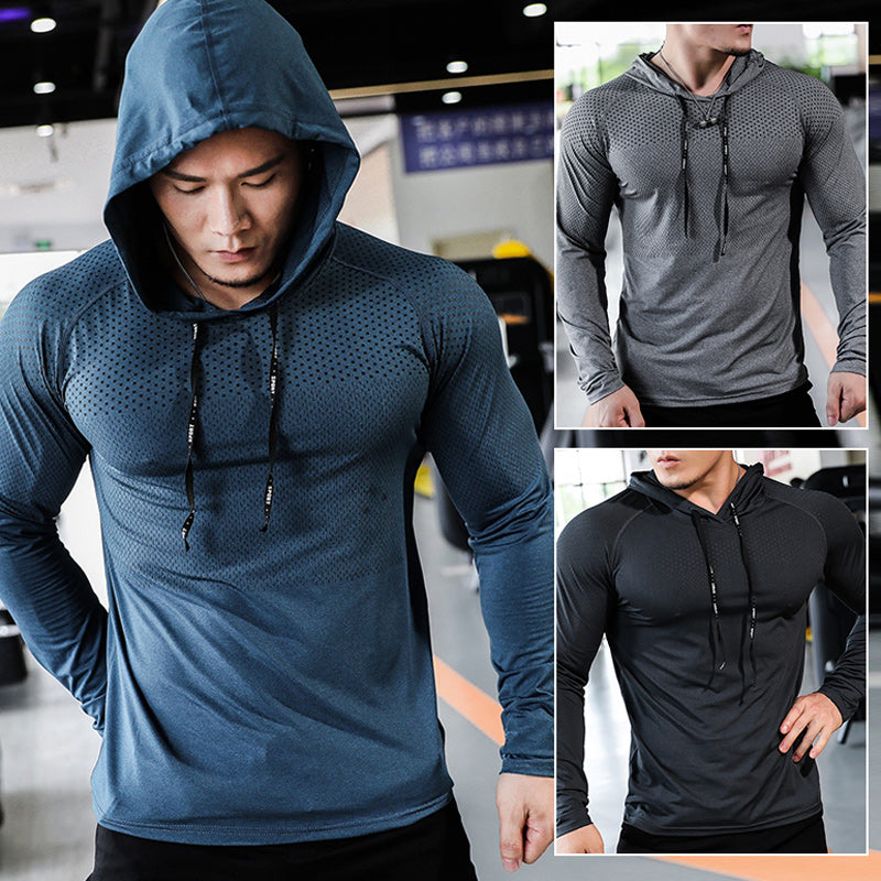 Herren Kapuzenshirt Atmungsaktiv Sportlich Schwarz