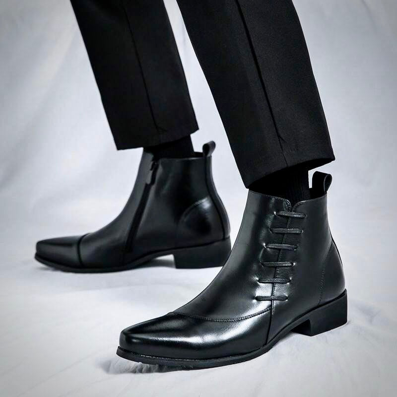 Herren Lederstiefel Elegante Schwarz Lederschuhe