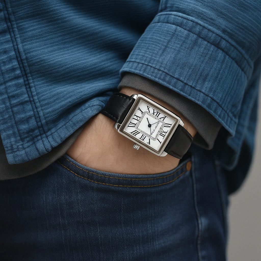 Rechteckige Uhr – Analoguhr für Männer mit Lederarmband-Chaps Herrenmode