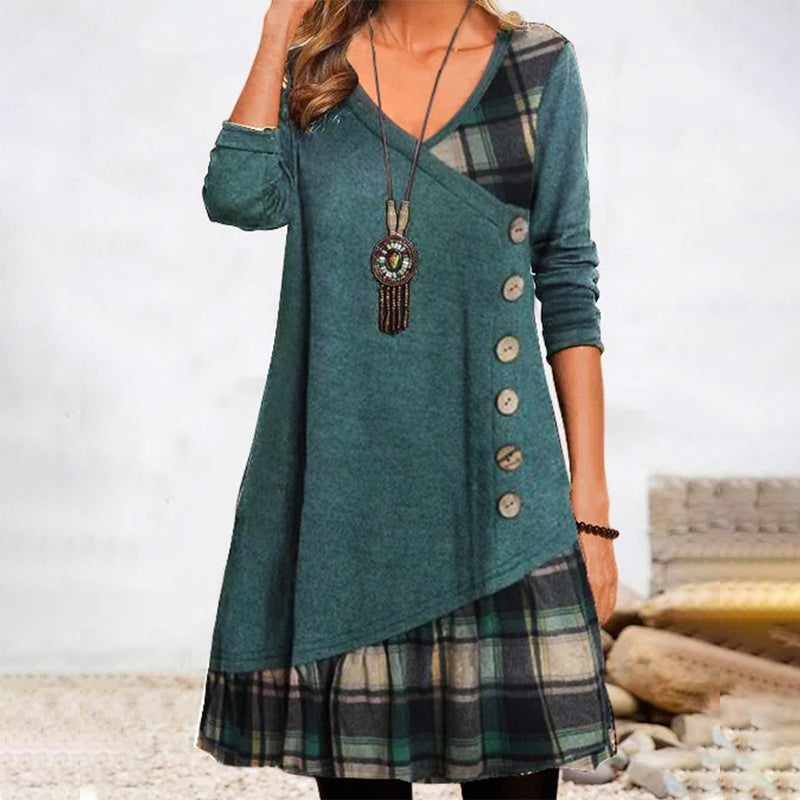 Langarm Kleid Kariert Damenkleid Modern