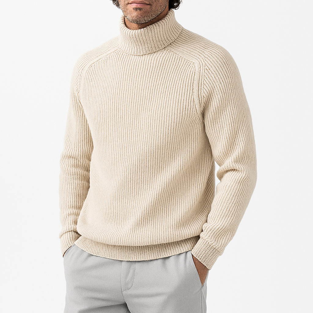 Rollkragenpullover - Rollkragenpullover für Männer aus Rippenstrick-Beige-M-Chaps Herrenmode