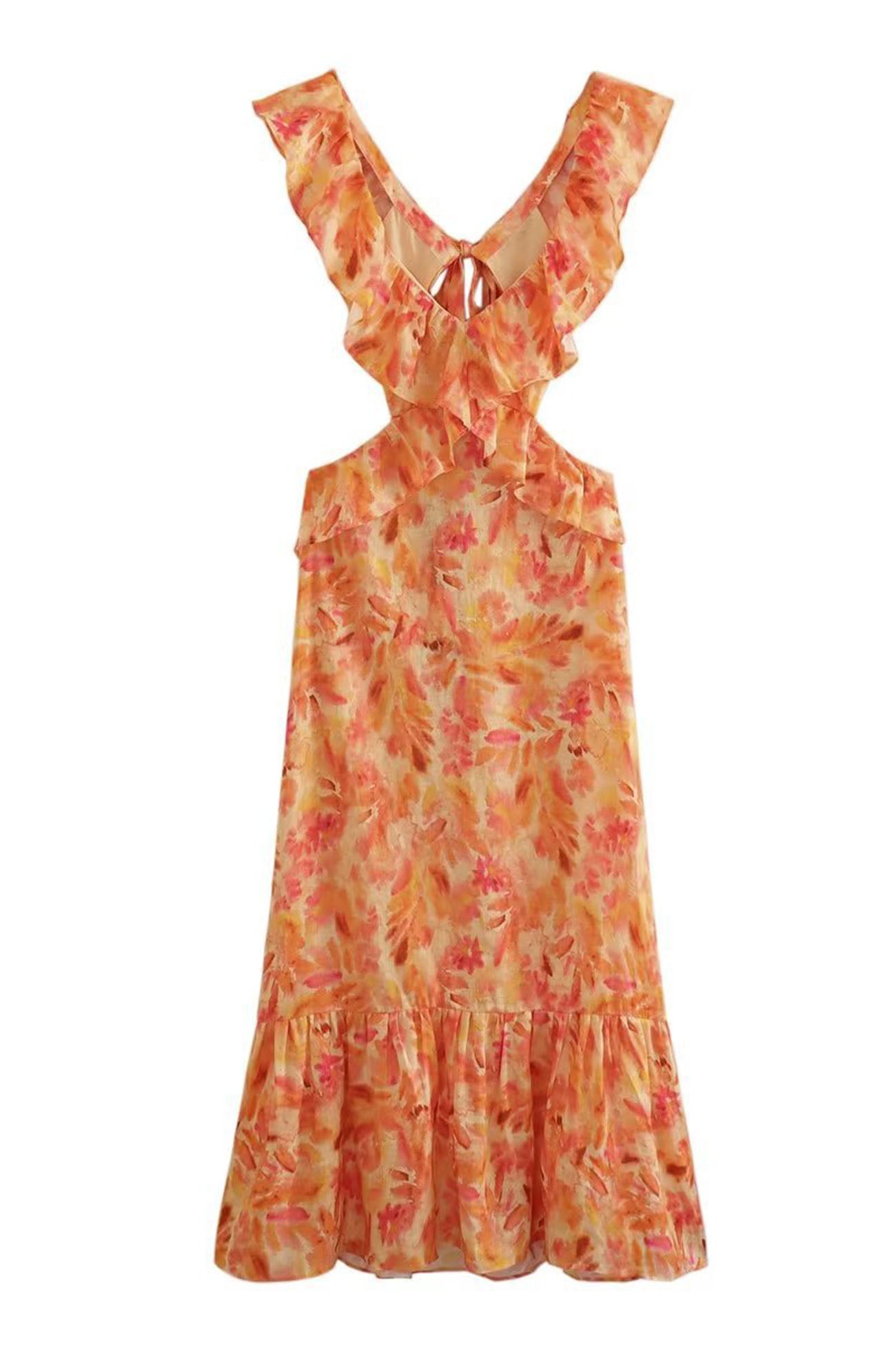 Elegantes Damen Maxi-Kleid mit Rüschen Blumenmuster