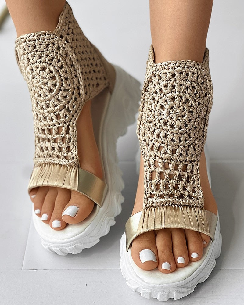 Damen Sandalen Geflochtene Keilsandalen Sommer Schuhe