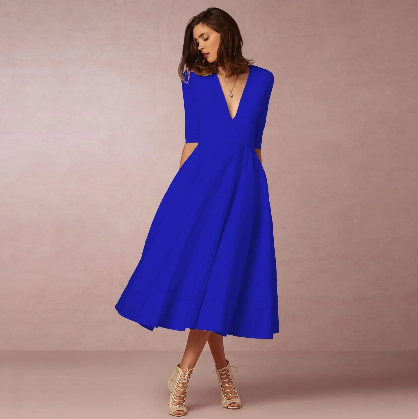 Elegantes Damen Midi Kleid Fließend Lang