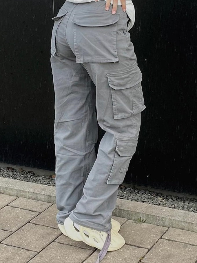 Damen Cargo Hose Weite Beinlocke Mit Taschen
