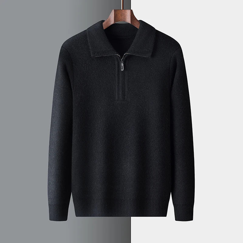 Herren Strickpullover Winterwarm mit Halbzippverschluss