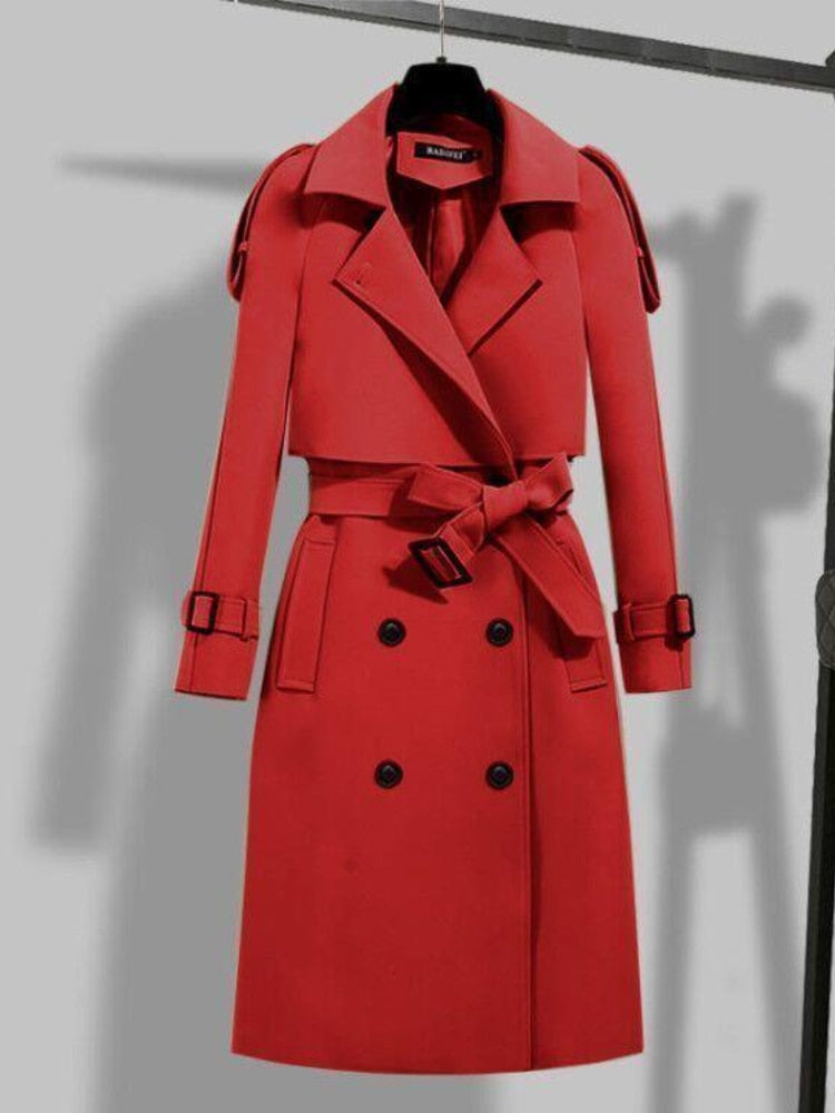 Damen Trenchcoat Modern mit Gürtel und Schal