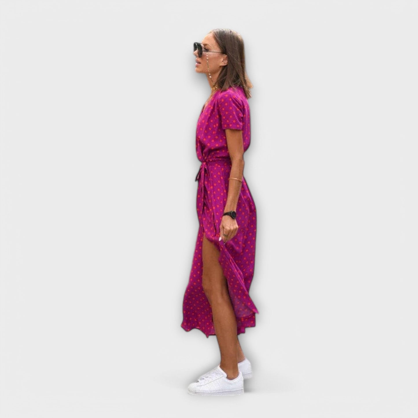 Damen Langkleid V-Ausschnitt Gürtel Lässig Elegant