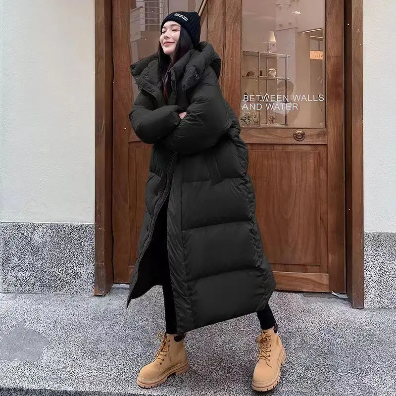 Lange Daunenjacke Damen Stil Mit Kapuze Warm