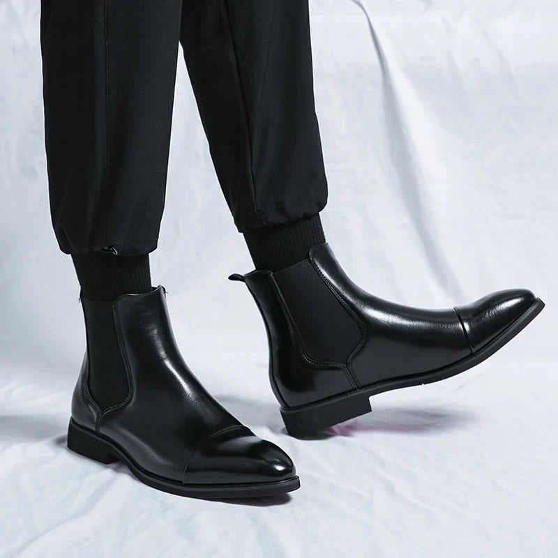 Leder Chelsea Stiefel Herren Schwarz Hochwertig