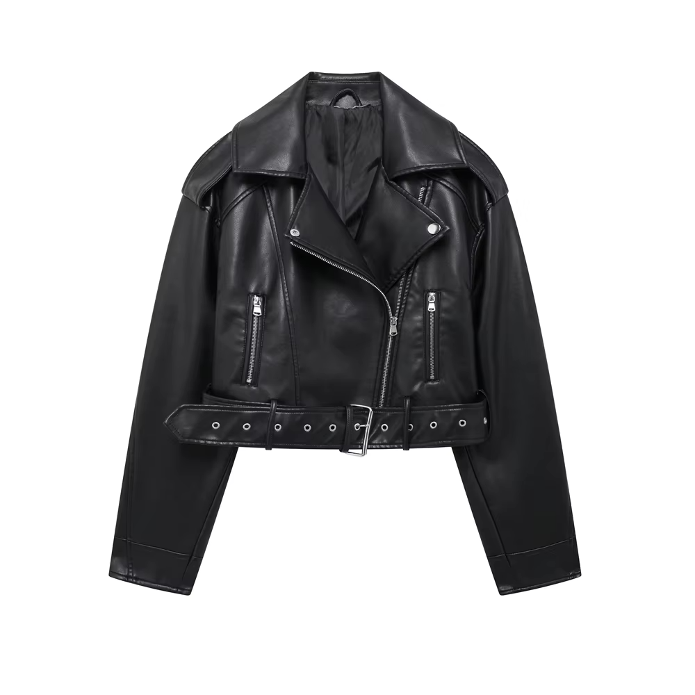 Vegan Leder Jacke Damen Bikerjacke Schwarz Luxus
