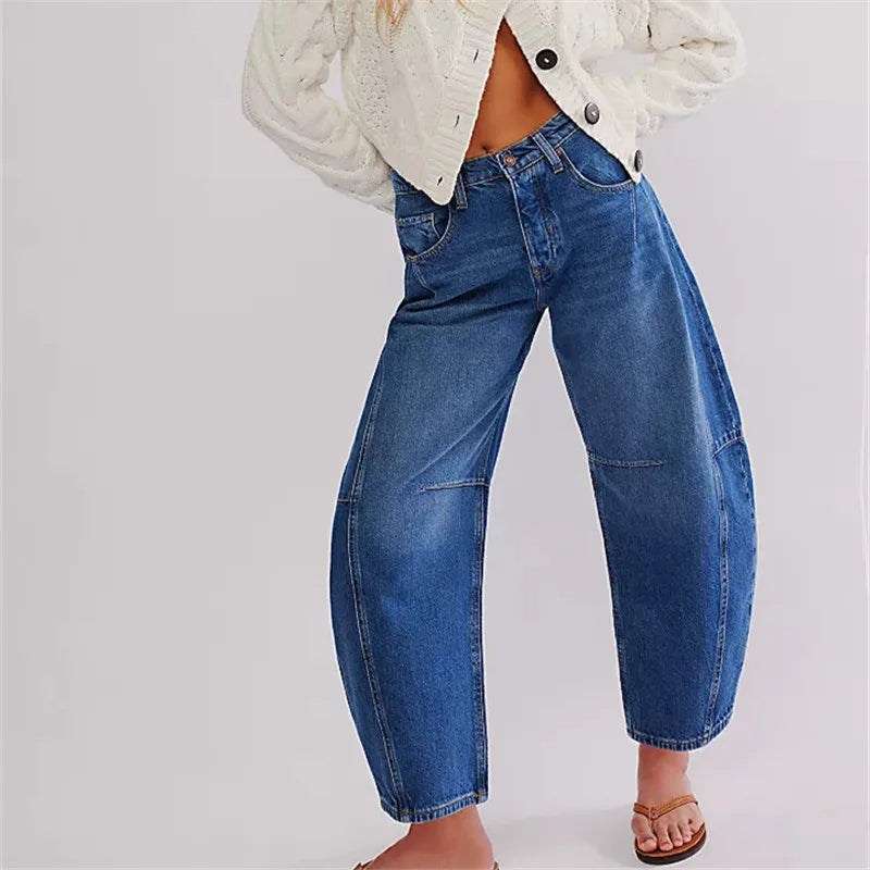 Damen Jeans Bequem Elastisch Baggy Stil