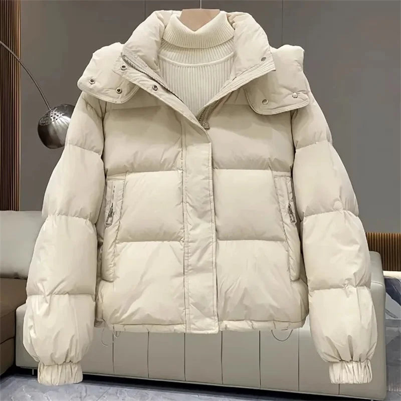 Lange Frauen Winterjacke Puffer Warm