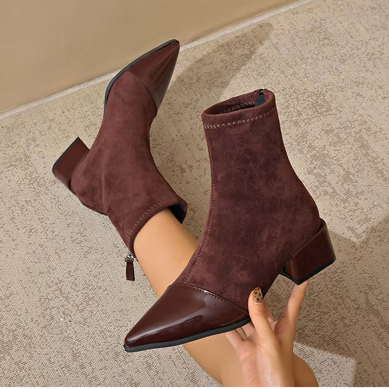 Damen Winter Stiefel Mit Blockabsatz Schwarz