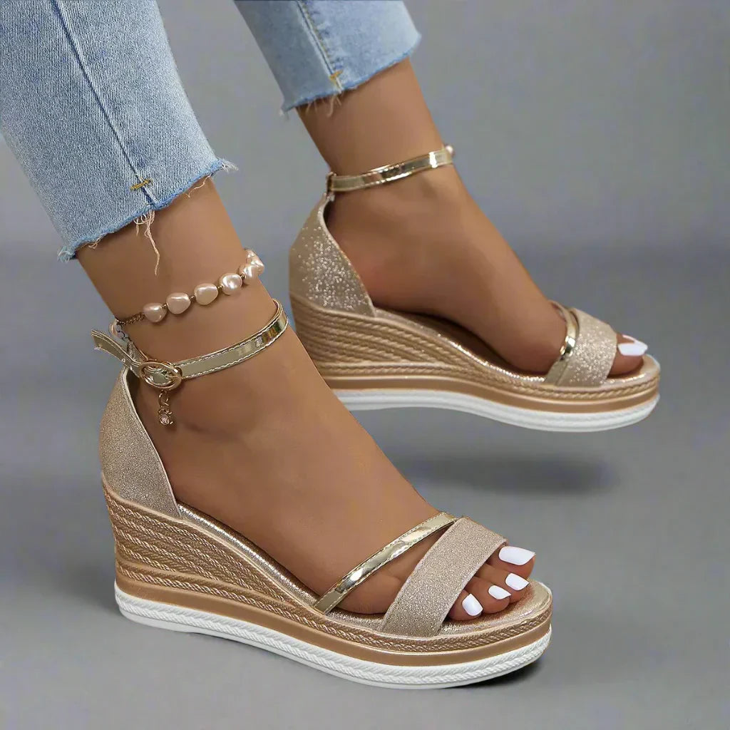 Damen Plateau Sandaletten Offene Zehen Keilabsatz Schuhe