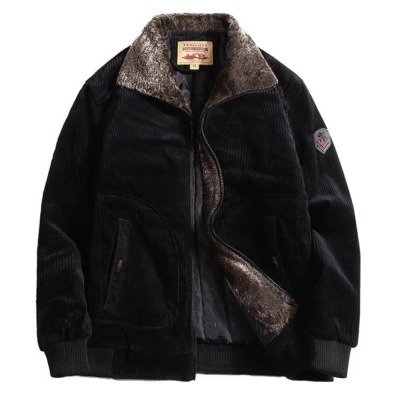 Herren Winterjacke Cord Stilvoll Schwarz