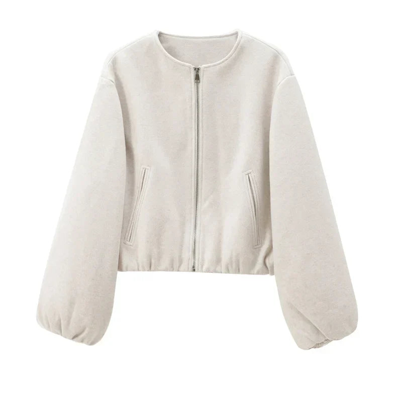 Damen Jacke Locker Geschnitten Reißverschluss Vorne