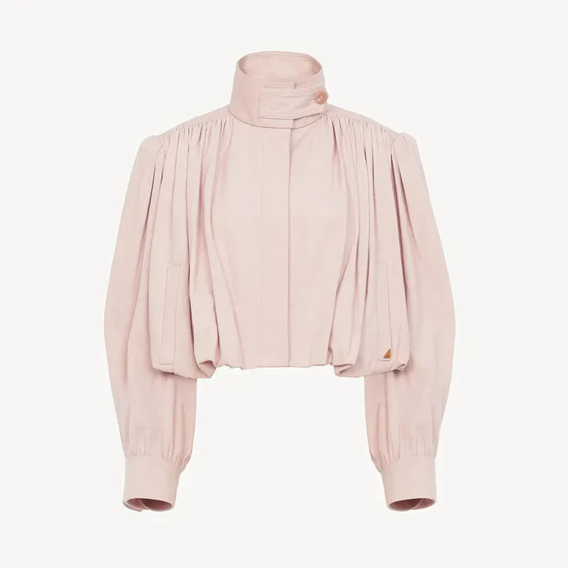 Bomberjacke Damen rosa cropped elegant detail