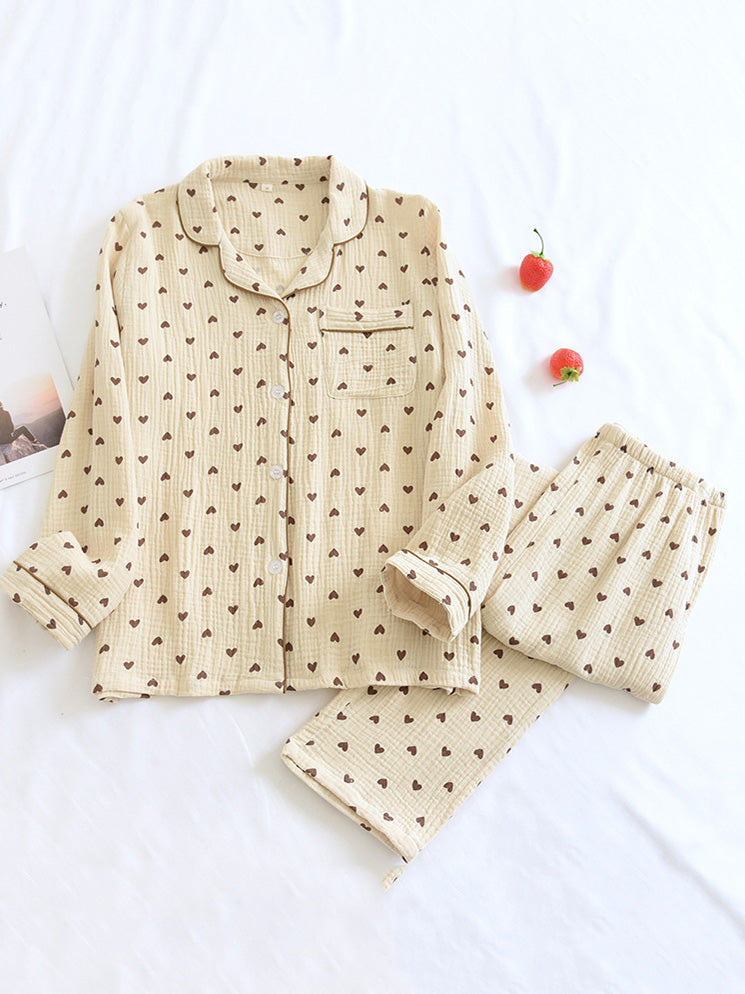 Damen Pyjama-Set mit Knöpfen und Süßem Teddybär-Design