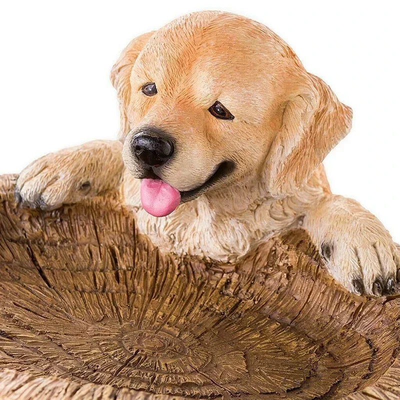 Gartenstatue Welpen Golden Retriever Dekor Vogelbad