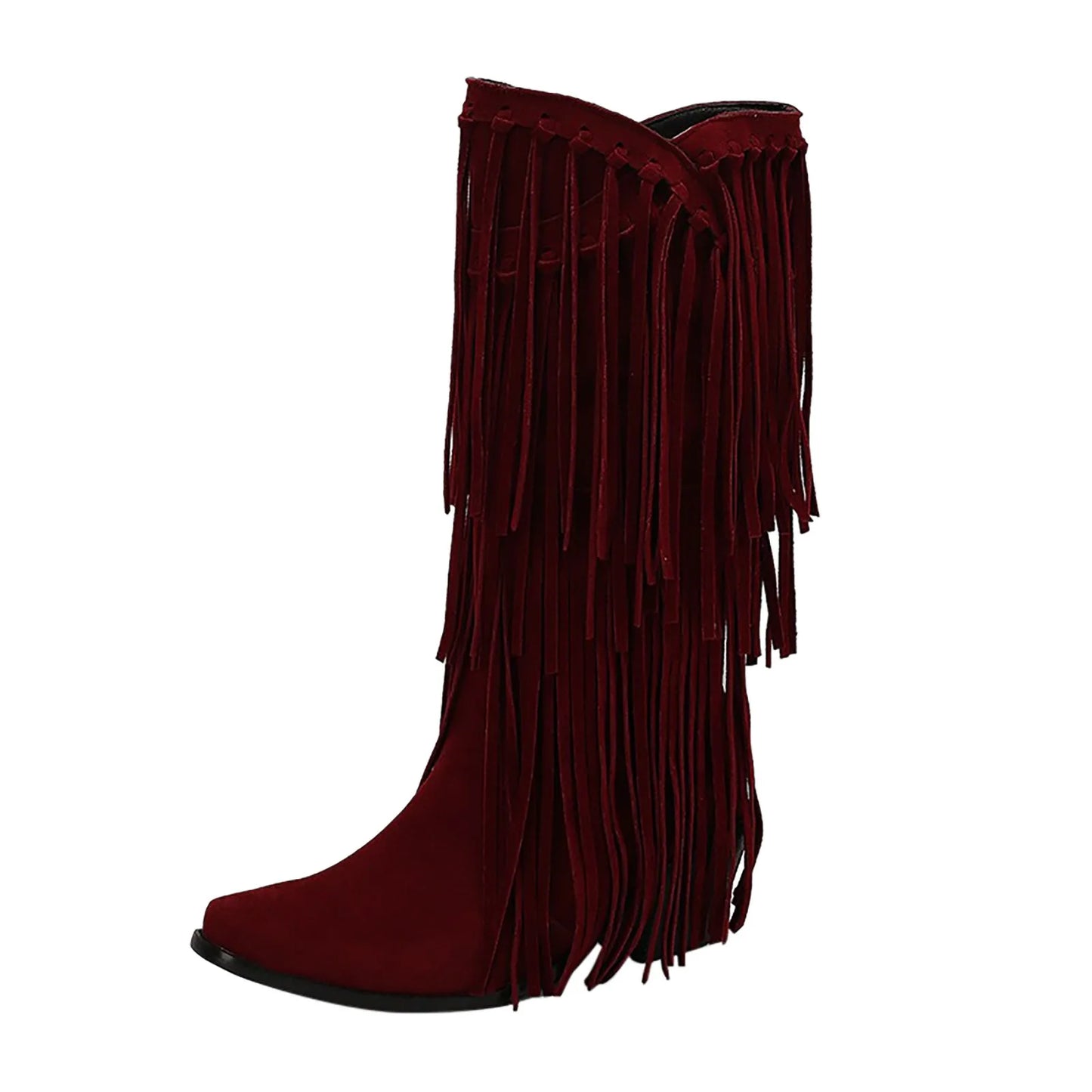 Hohe Damenstiefel Fransen Boots Blockabsatz Schwarz