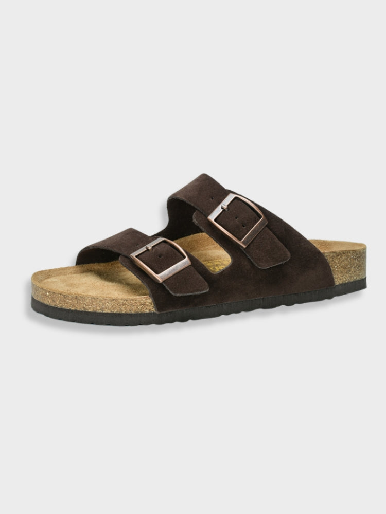 Sandalen zum Hineinschlüpfen | Flache Sandalen | Orthopädische Sandalen | Sandalen mit Doppelschnalle | Zehentrenner-Braun-35-Chaps Herrenmode
