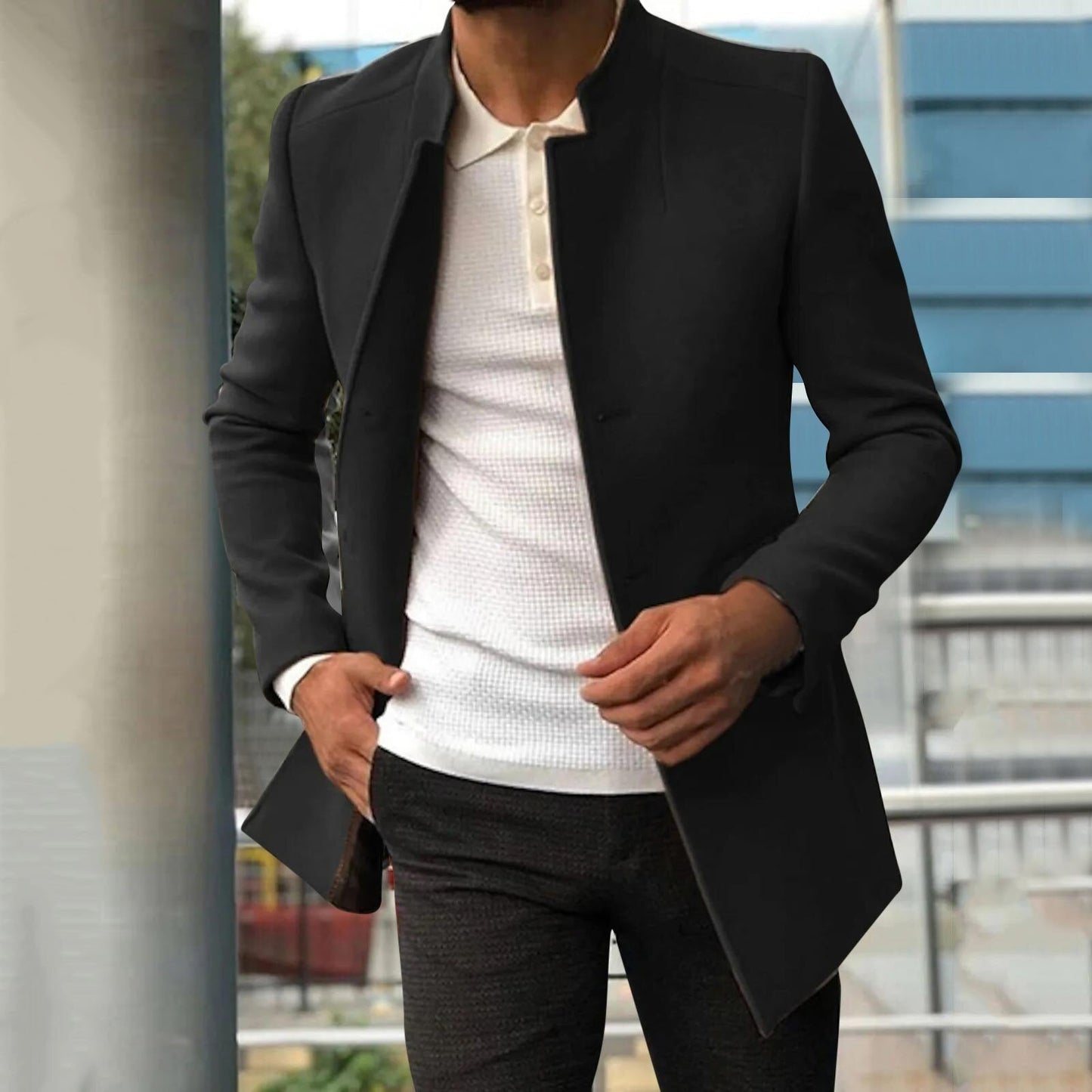 Herren Slimfit Mantel Modern Schwarz